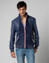 Knit collar leather jacket