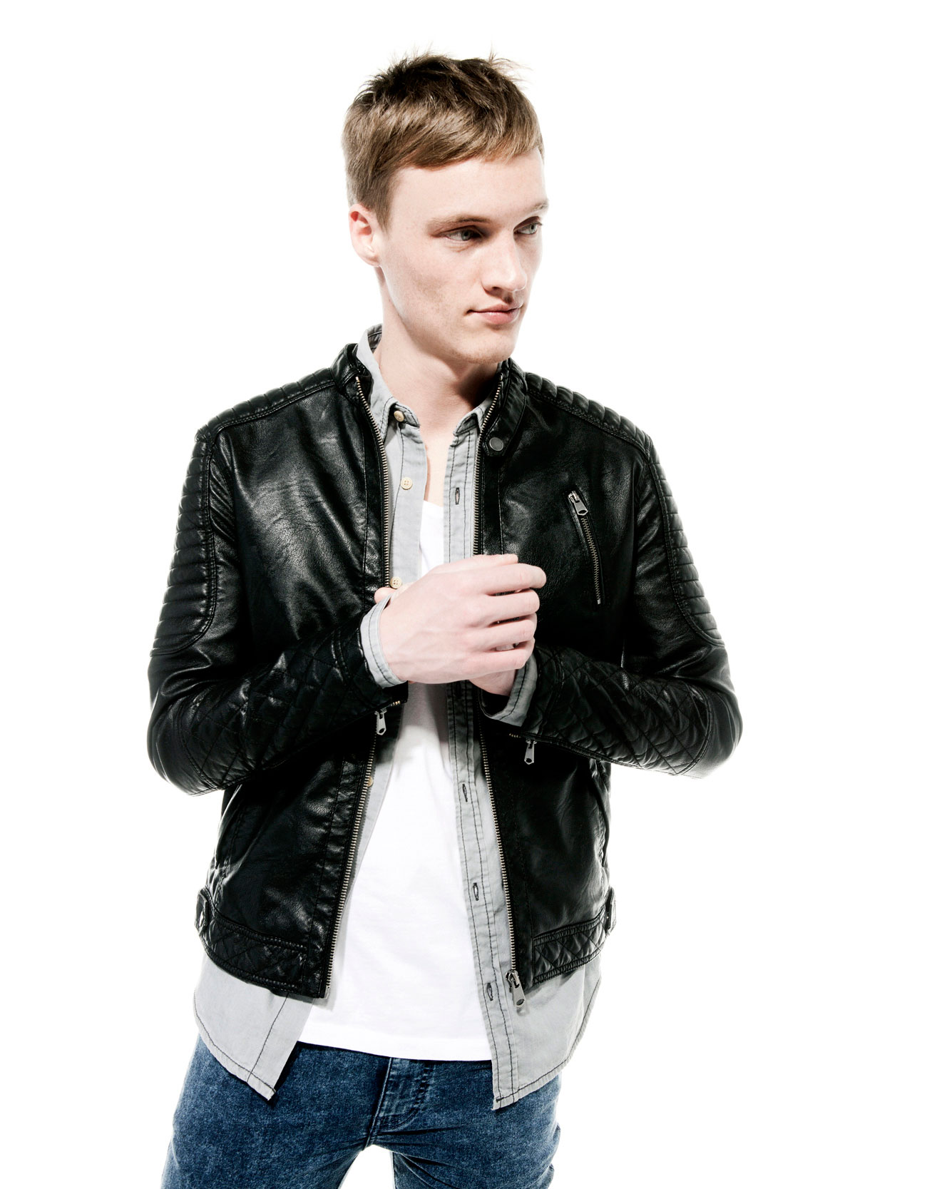 Faux leather biker jacket New Bershka United States