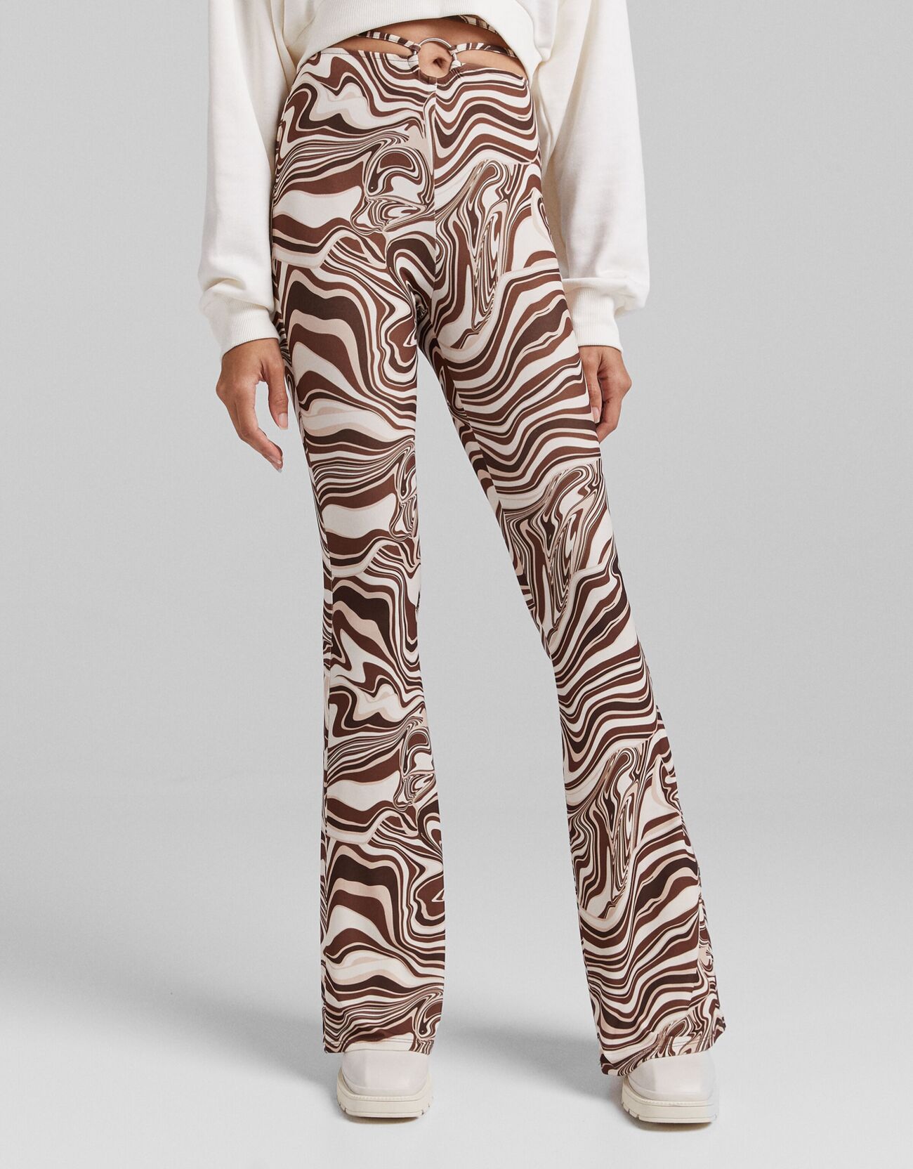 Pantaloni Flare Stampati Anello Donna M Marrone