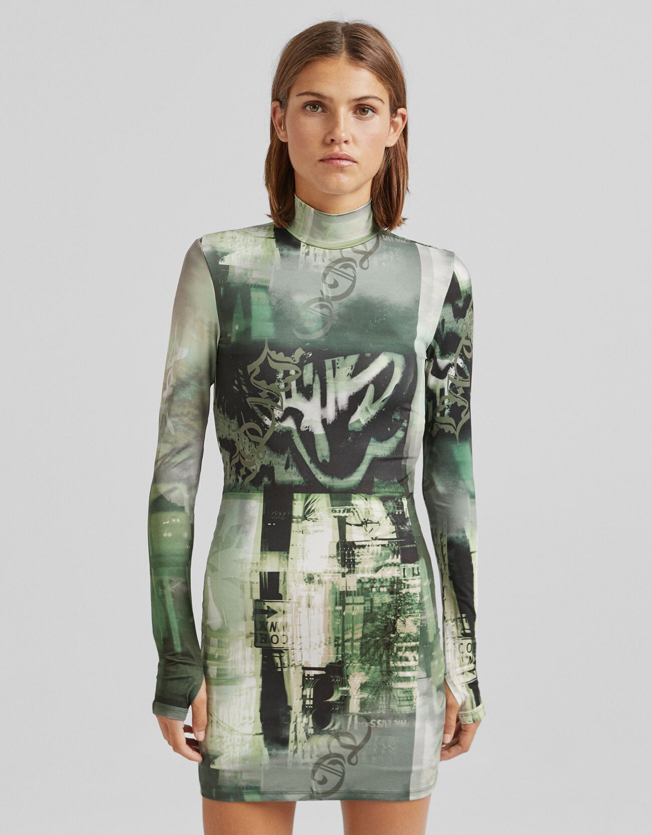 Vestito Maniche Lunghe Stampa Schiena Scoperta Donna L Nero