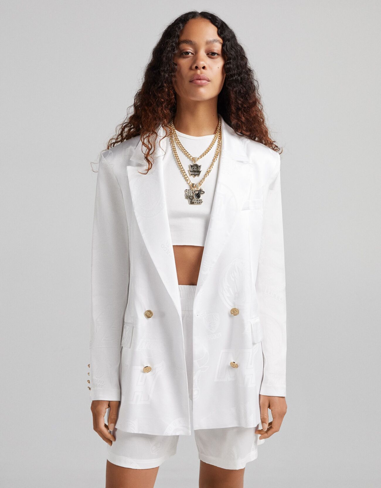 Blazer Jacquard Satinato Doppiopetto Nba X Donna L Bianco