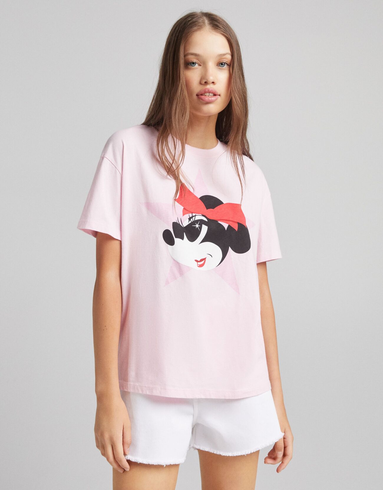 Bershka T-Shirt Manches Courtes Minnie Femme M Rose