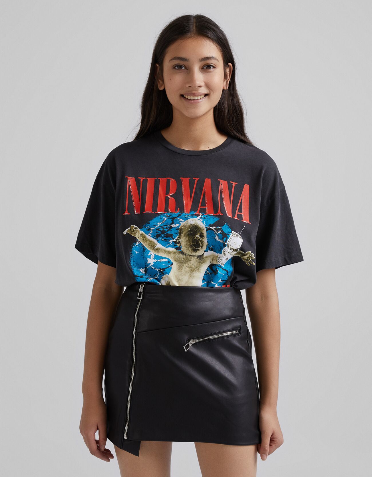 Bershka Camiseta Nirvana Mujer M Negro