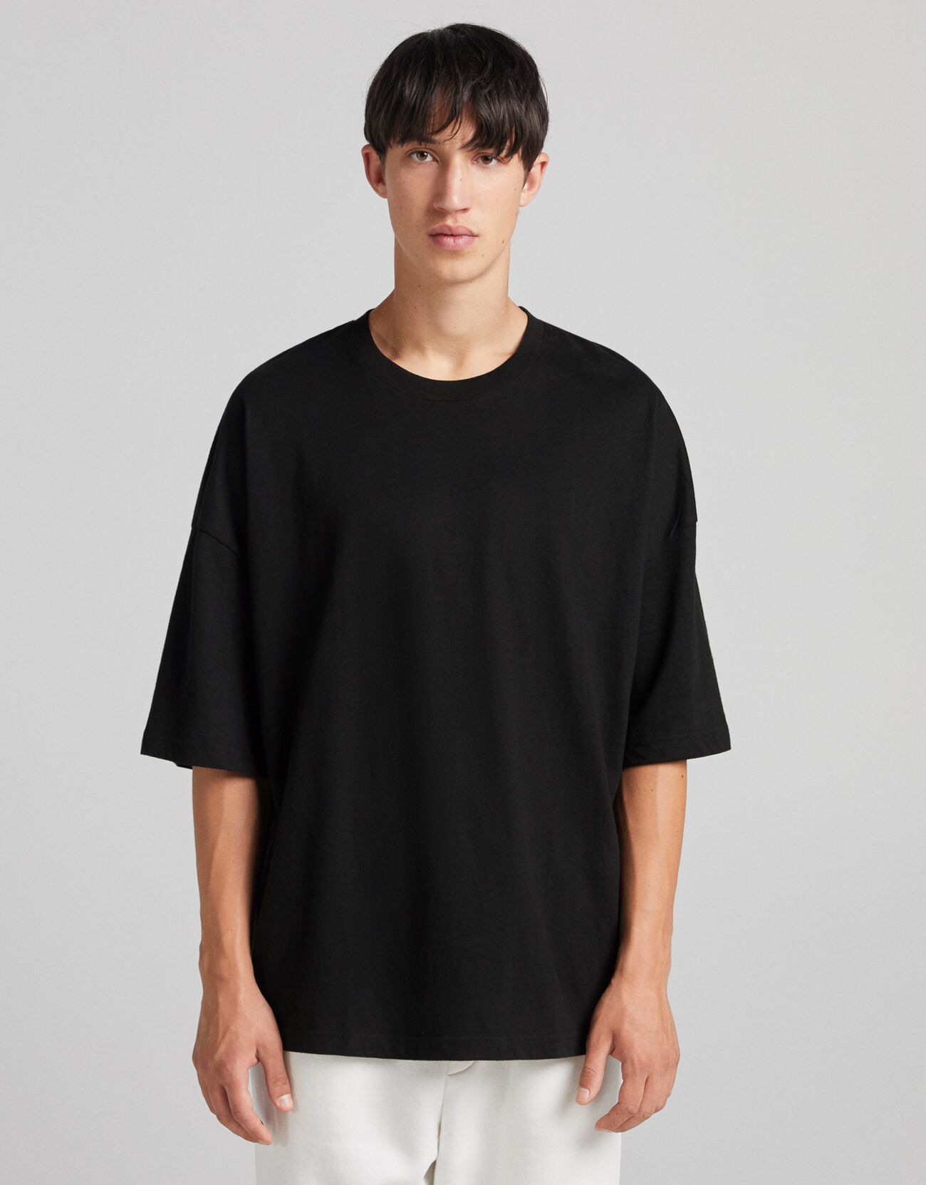 Bershka T-Shirt Manches Courtes Extra Loose Homme Xs Noir