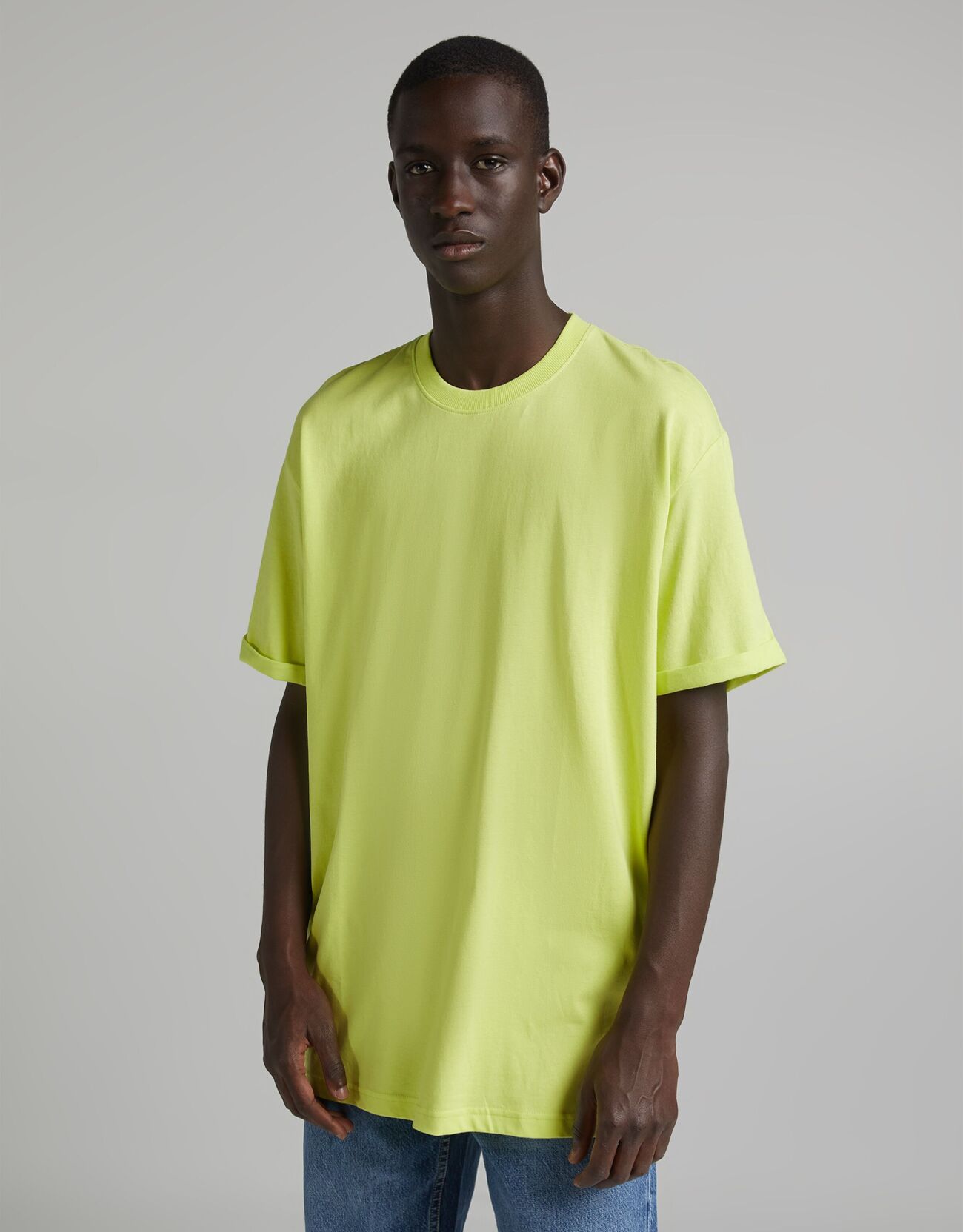 Bershka T-Shirt Manches Courtes Ultra Long Homme Xxl Lime