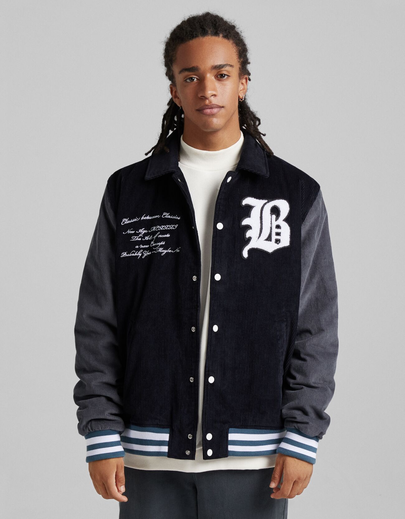 Bershka Bomber Stile Varsity In Velluto A Costine Uomo S Marino PromoShops