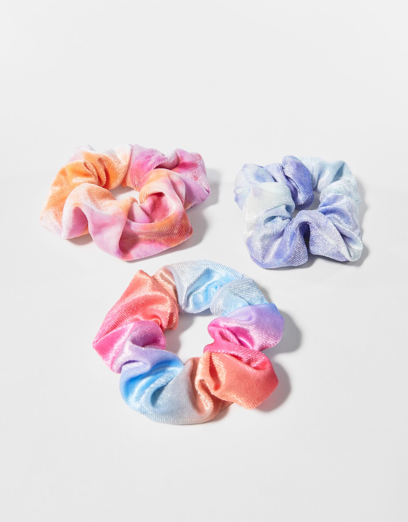Bershka 3 Tie-Dye-Haargummis Aus Samt Im Set Damen Orange female one size polyester