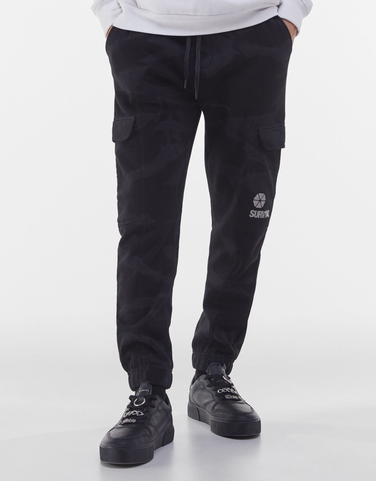 Bershka Pantalon Jogger Cargo Molleton Tie-Dye Homme Xl Noir