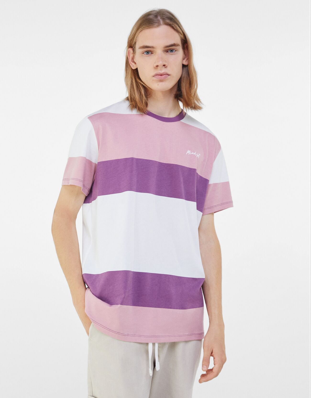 Bershka T-Shirt Manches Courtes À Rayures Color Block Homme S Violet