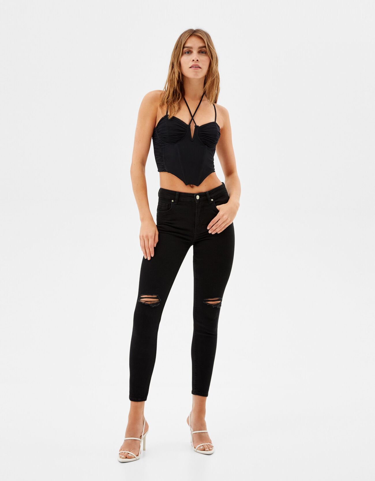 Bershka Skinny Jeans Met Lage Taille Dames 32 Zwart