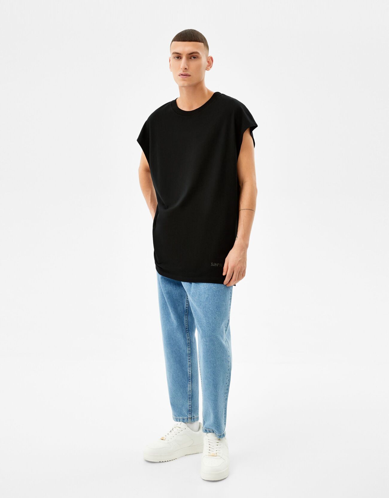 Bershka T-Shirt Sans Manches Workwear Extra Loose Homme M Noir