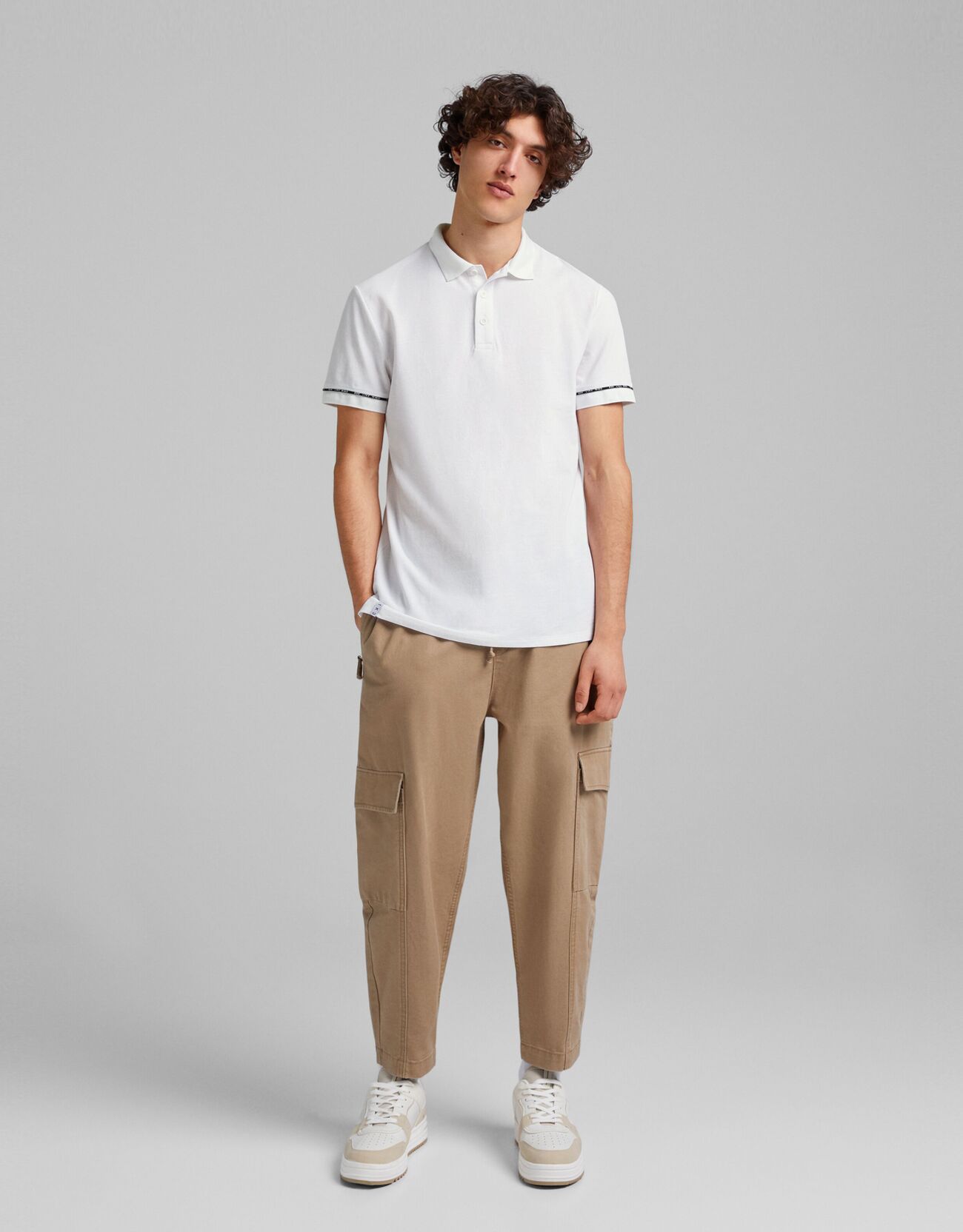 Bershka T-Shirt Polo Manches Courtes Piqué Homme Xl Blanc