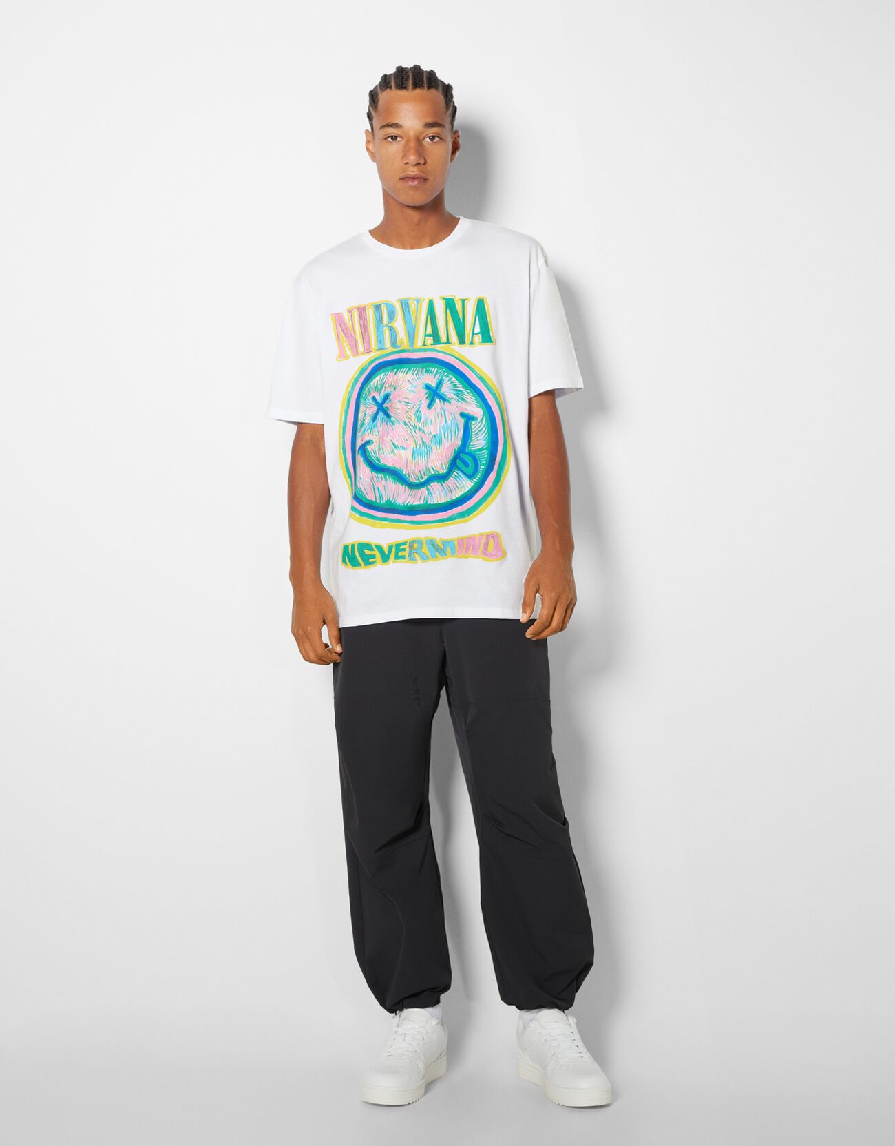 Bershka Camiseta Manga Corta Print Nirvana Hombre Xs Blanco