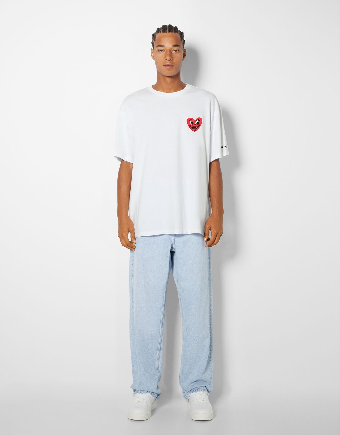 Bershka T-Shirt Manches Courtes Oversize Keith Haring Homme S Écru