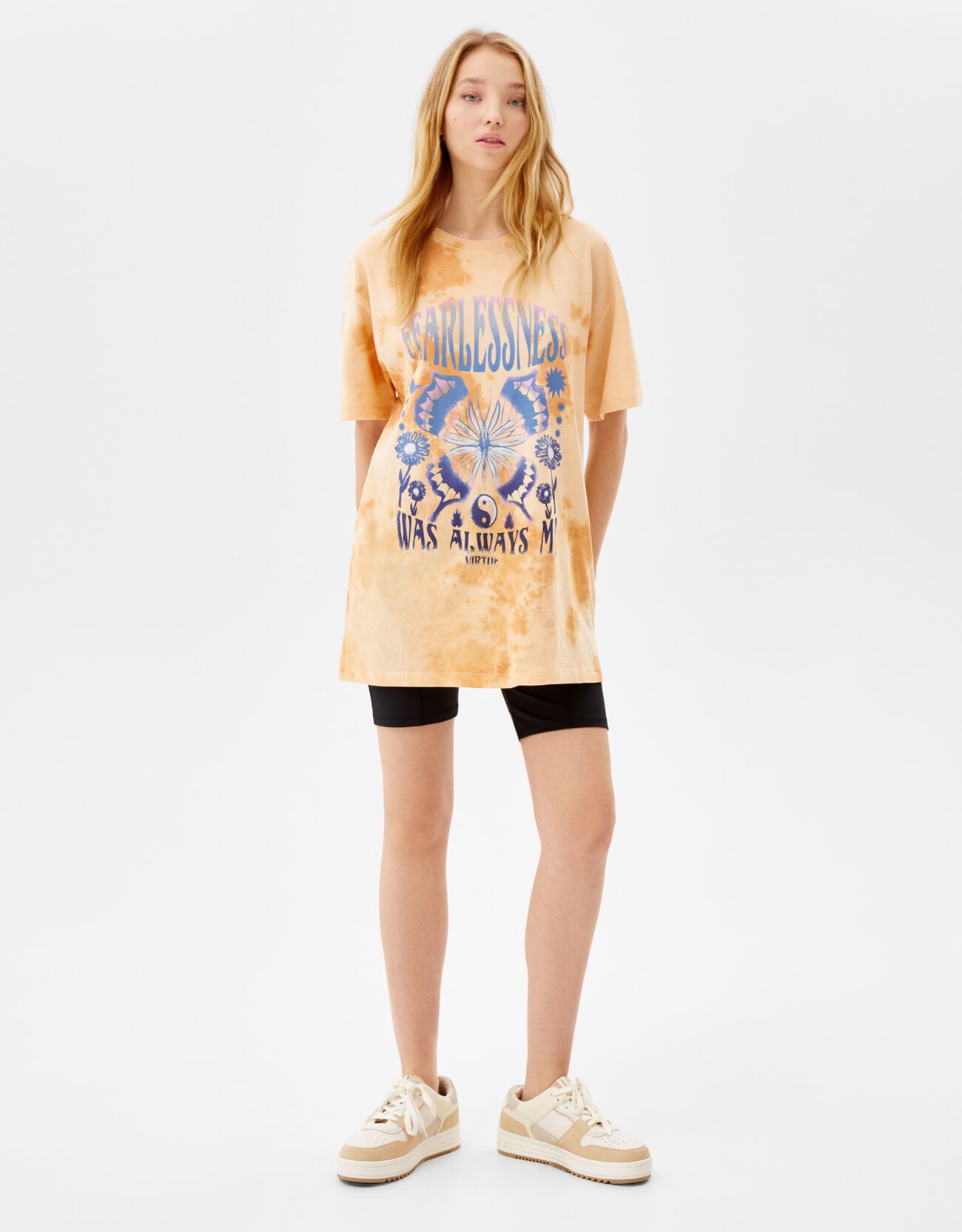 Bershka Jurk In T-Shirtstijl Met Print Dames L Kameel