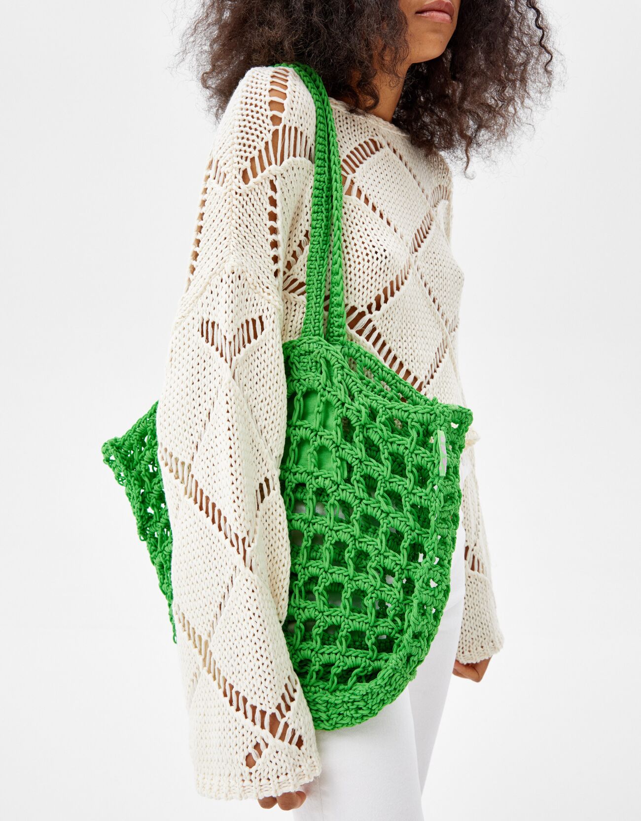Bershka Sac Cabas Crochet Femme Vert