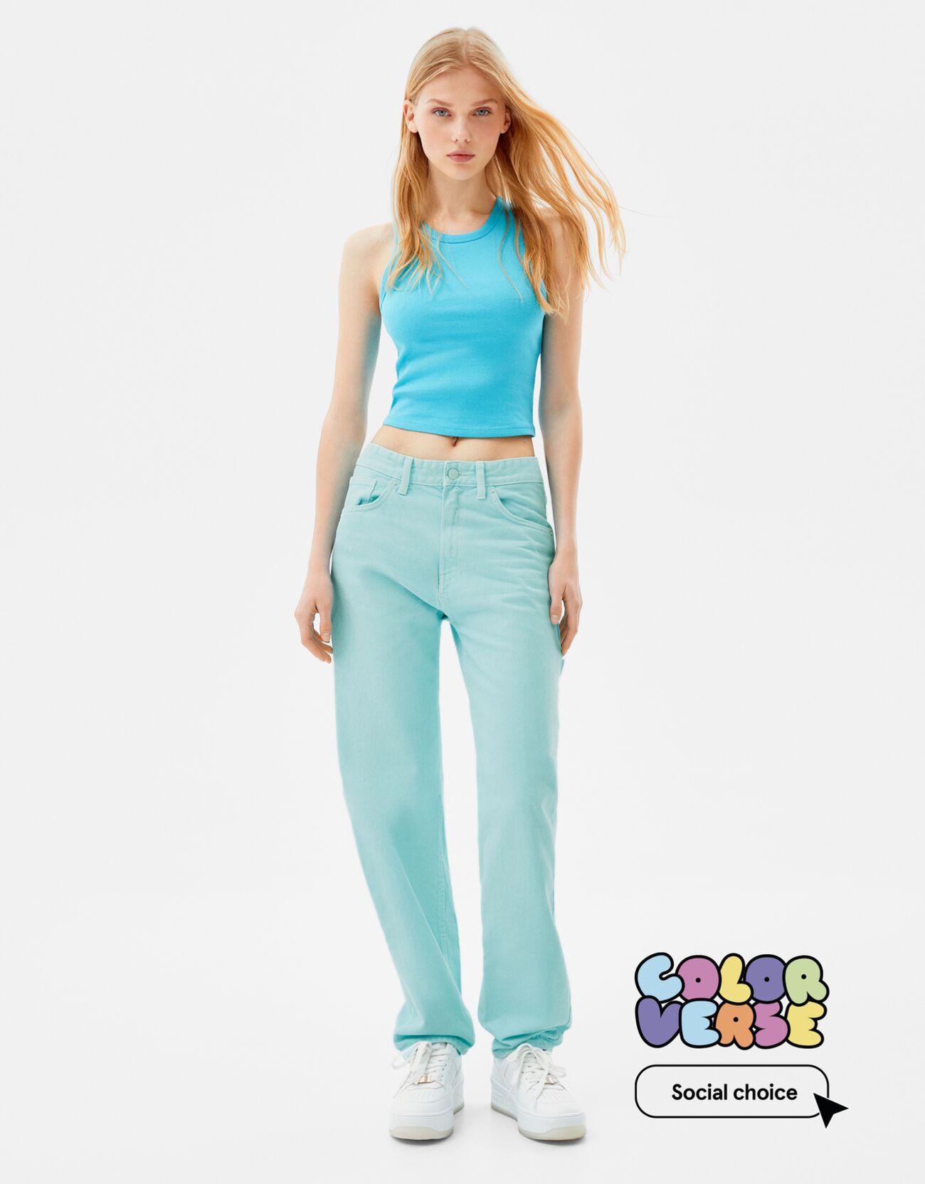 Bershka Jeans Carpenter Color Mujer 40 Azul