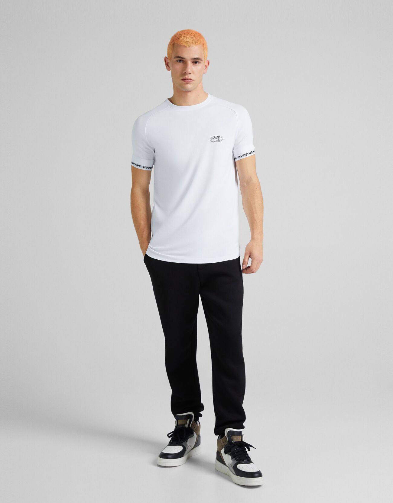 Bershka T-Shirt Manches Courtes Muscle Fit Élastique Homme L Blanc