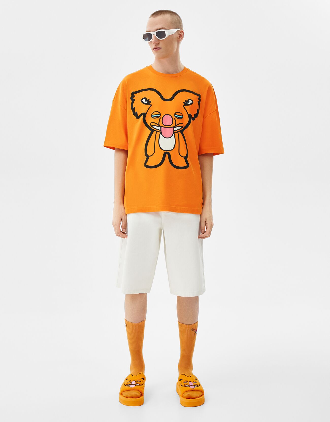 Bershka Boxy Fit T-Shirt Met Lil’ Kreets-Print En Korte Mouw Dames S Oranje