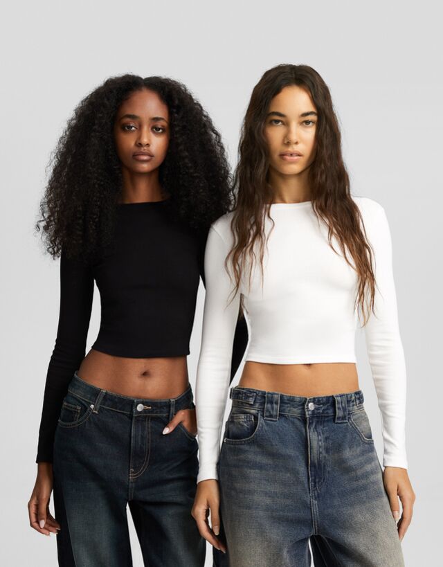 Bershka Set Di 2 Magliette Con Collo Rotondo Donna L Multicolore