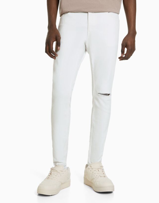 Bershka Jeans Super Skinny Hombre 48 Blanco