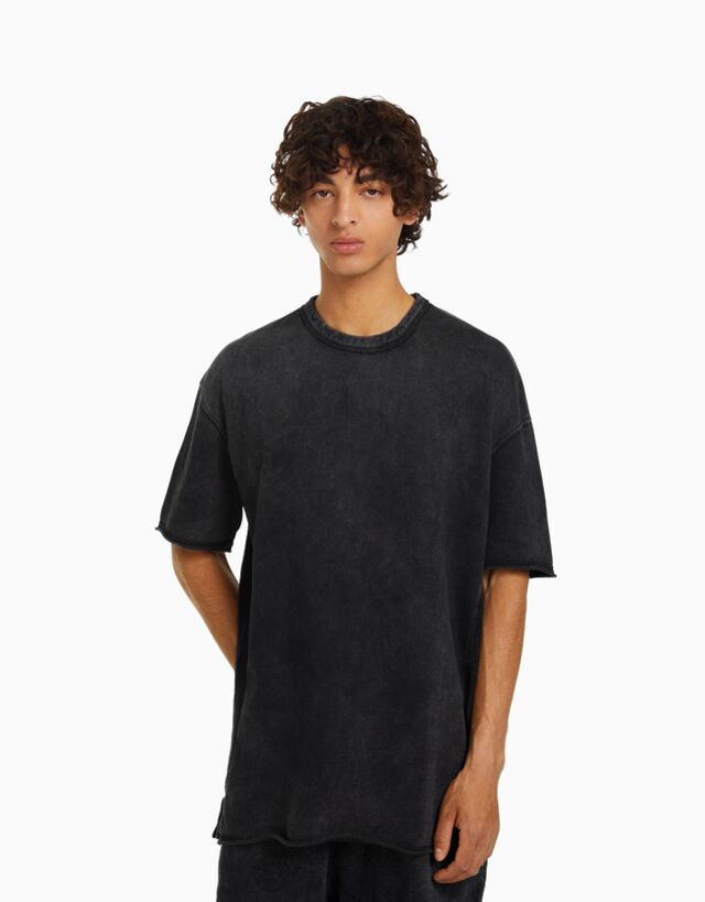 Bershka Camiseta Manga Corta Efecto Lavado Hombre M Negro