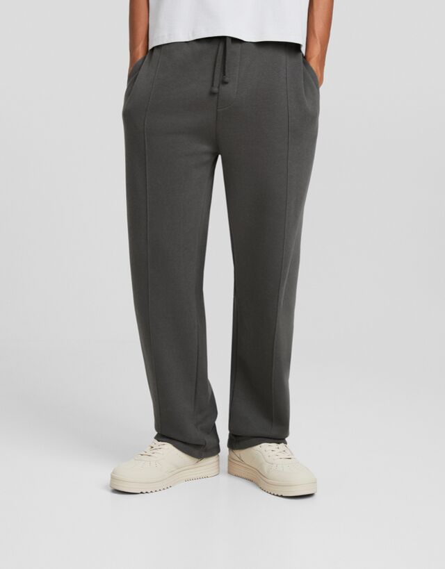Bershka Pantalón Wide Leg Felpa Hombre L Gris