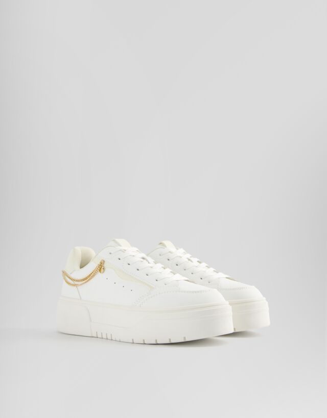 Bershka Sneakers Con Plateau E Dettaglio Di Catena Donna 37 Bianco