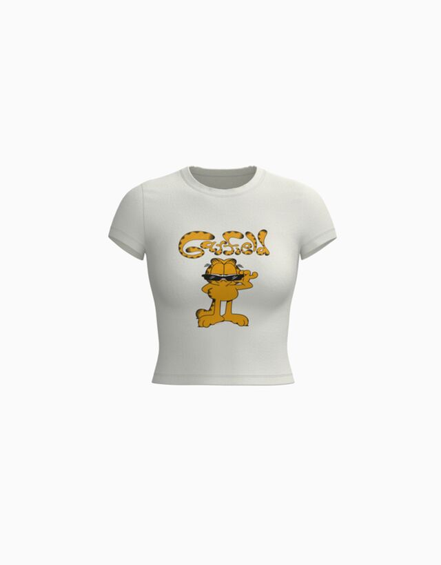 Bershka Camiseta Garfield Manga Corta Ajustada Print Mujer 10-12 Blanco