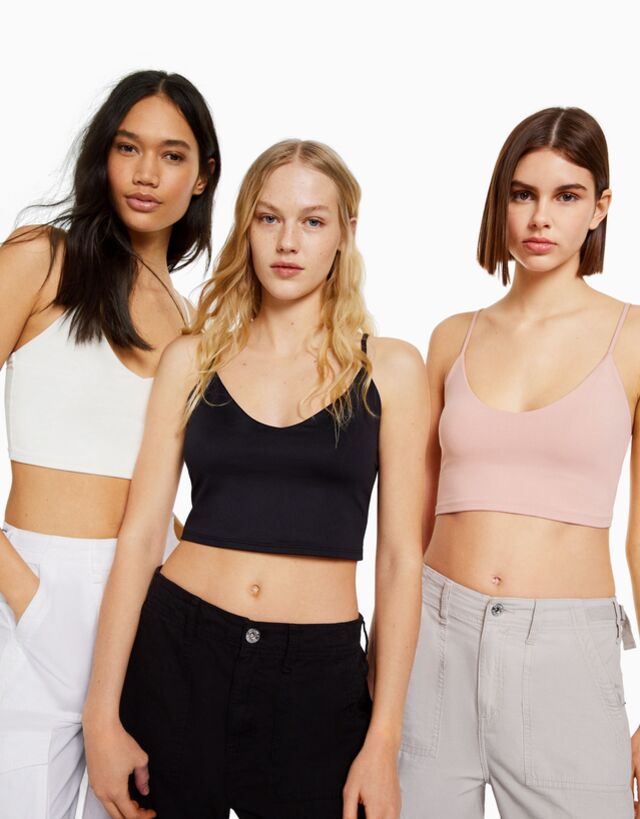 Bershka Cropped-Tops Mit Trägern Im 3er-Pack Damen L Kombiniert