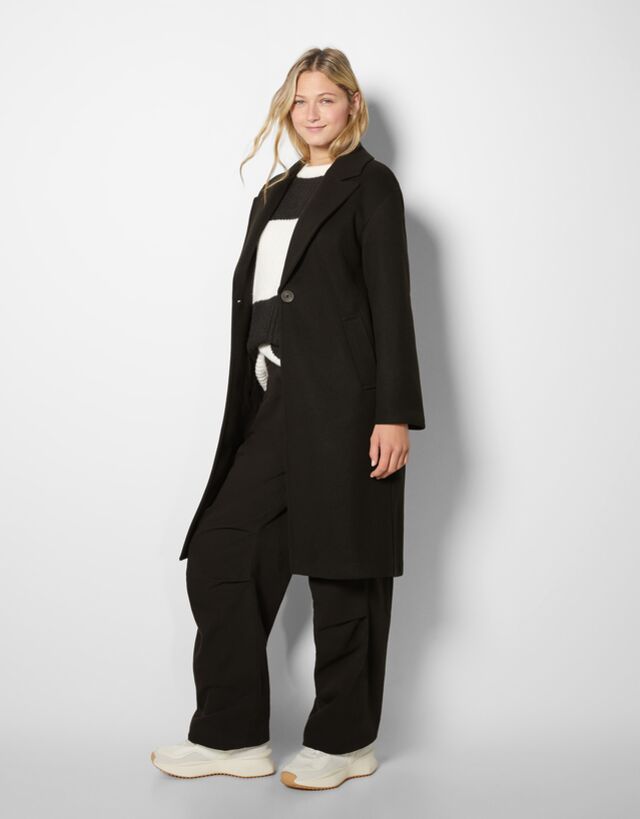 Bershka Abrigo Paño Hombro Caído Mujer Xs Negro