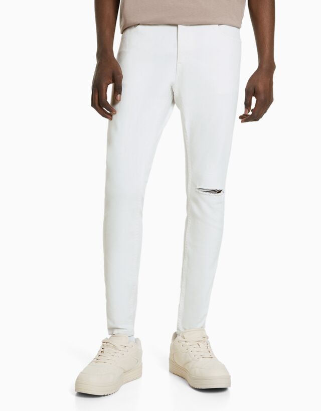 Bershka Jeans Super Skinny Hombre 36 Blanco