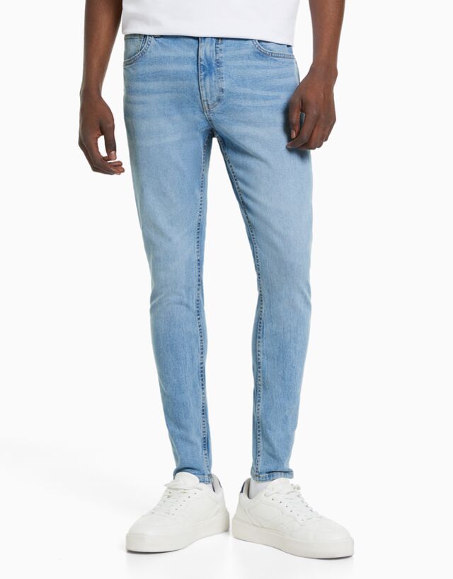Bershka Jeans Super Skinny Uomo 42 (Eu 36) Azzurro Lavato