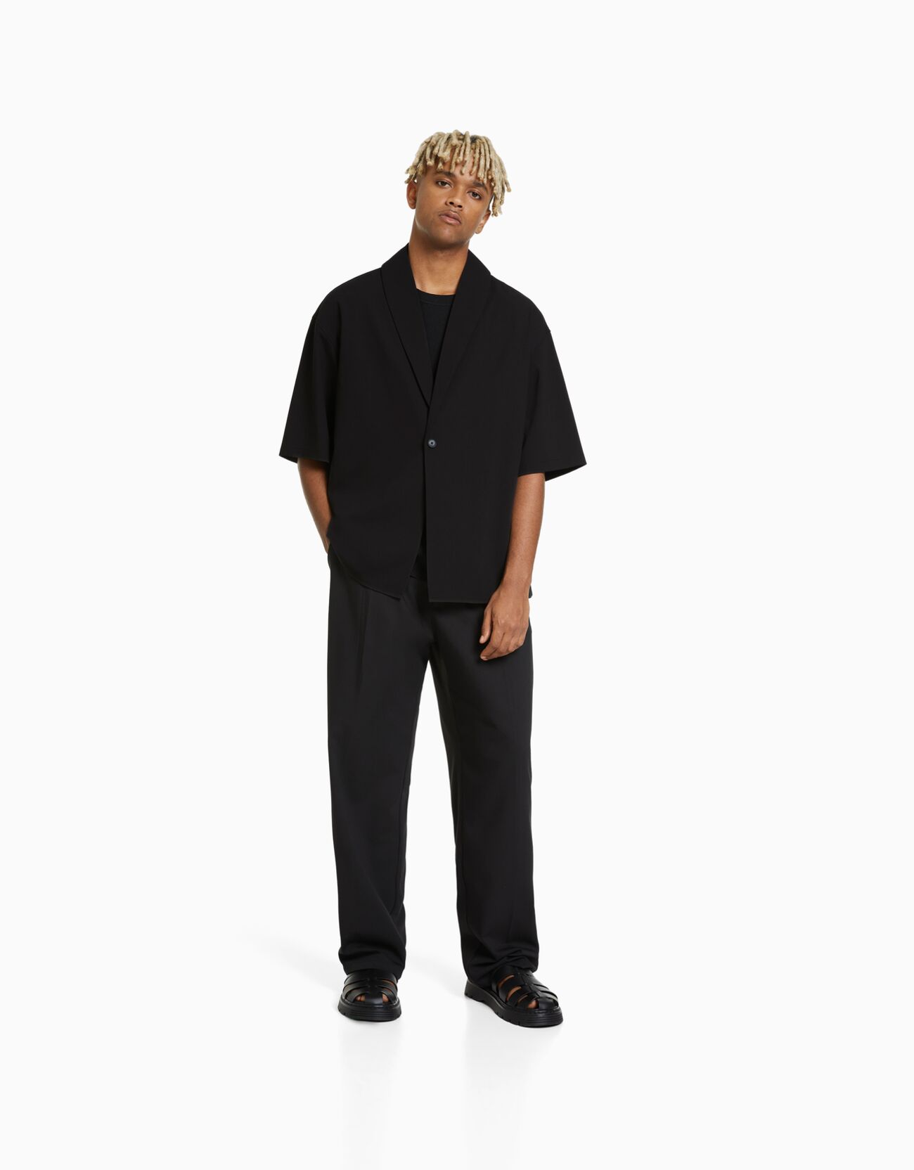 Bershka Camicia Revers Maniche Corte Uomo Xl Nero