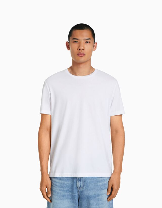 Bershka Camiseta Manga Corta Regular Fit Hombre Xl Blanco
