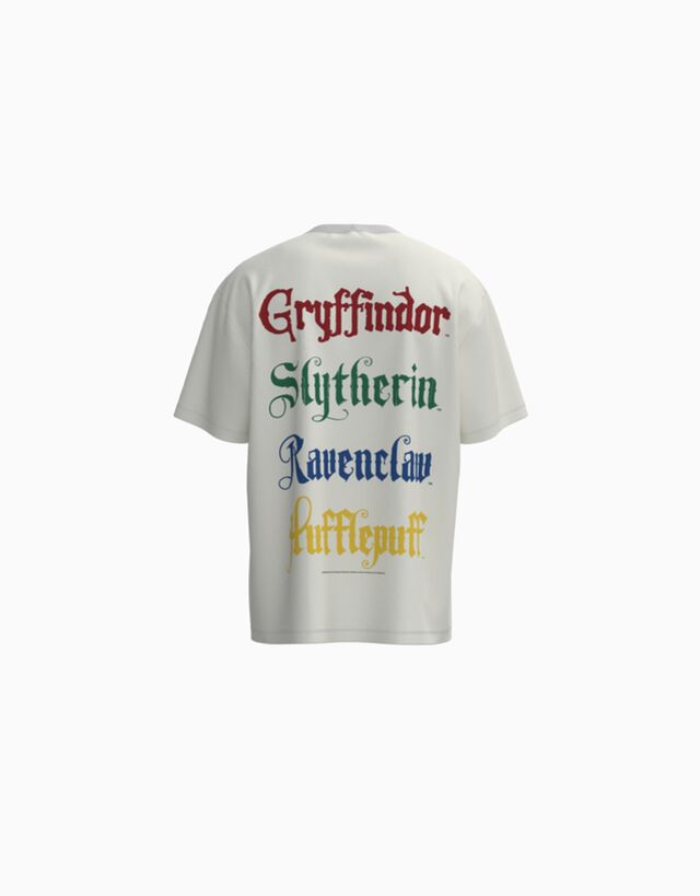 Bershka Maglietta Harry Potter A Maniche Corte Boxy Fit Stampa Uomo Xl Bianco