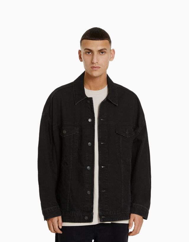 Bershka Oversize-Jeansjacke Herren S Schwarz