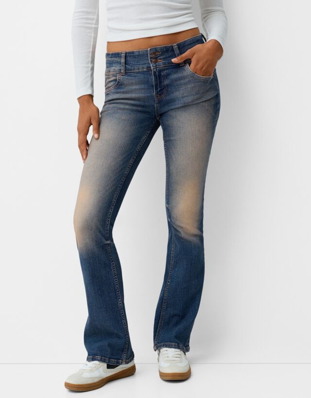Bershka Jeans Bootcut Low Waist Mujer 10-12 Azul