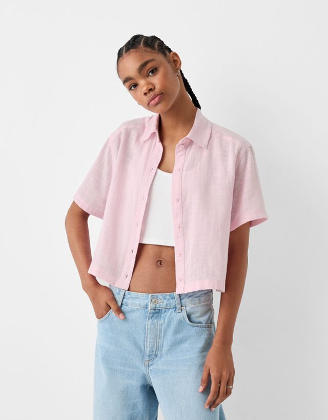 Bershka Camicia Strutturata Semplice A Maniche Corte Bskteen Xs Rosa