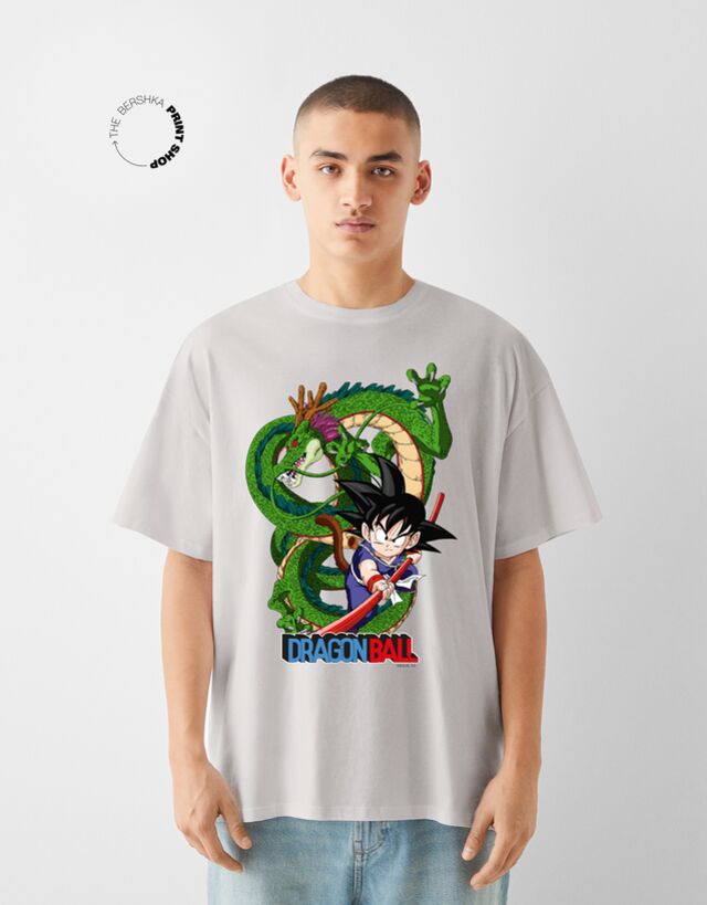 Bershka Camiseta Dragon Ball Manga Corta Oversize Hombre L Gris