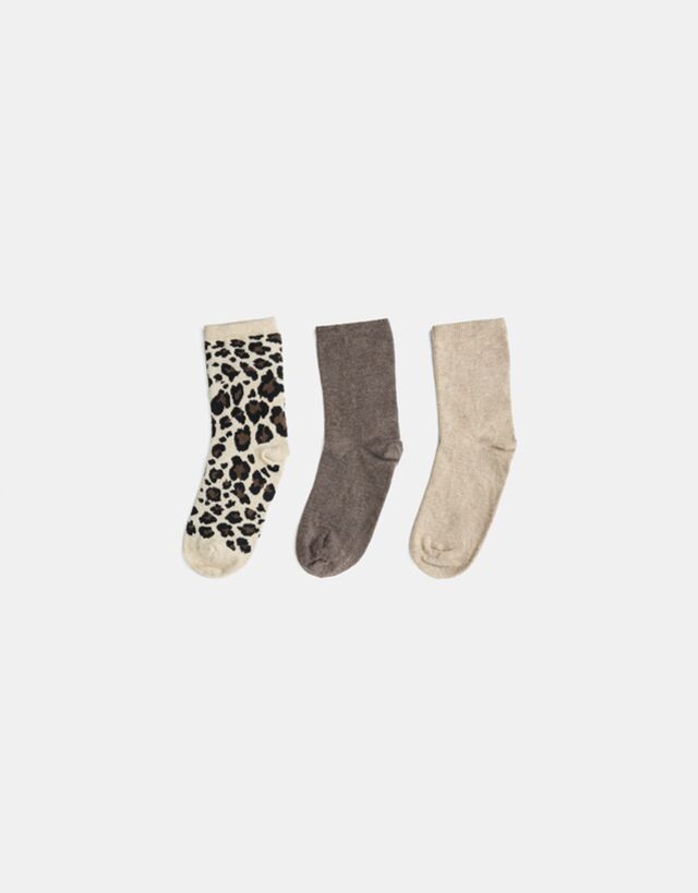 Bershka Pack 3 Calcetines Animal Print Mujer Marrón