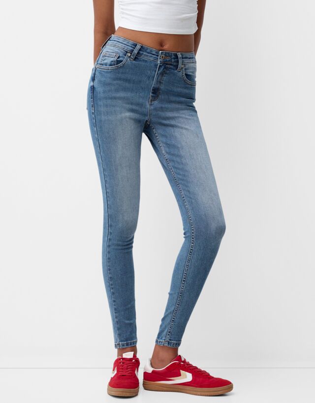 Bershka Jeans Super High Waist Skinny Bskteen 36 Azul Lavado