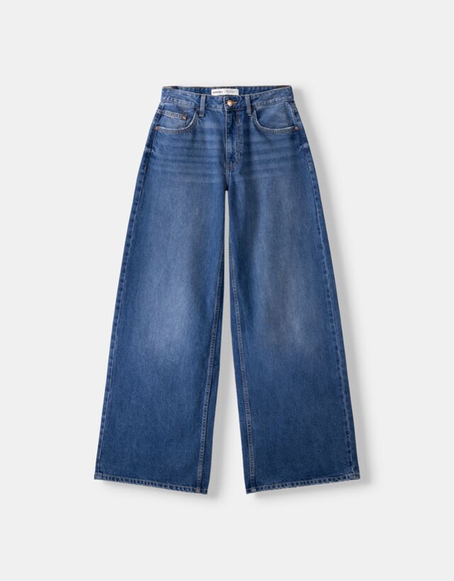 Bershka Jeans Wide Leg Bskteen 44 Azul