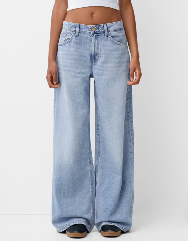 Bershka Jeans Wide Leg Bskteen 42 Azul Lavado