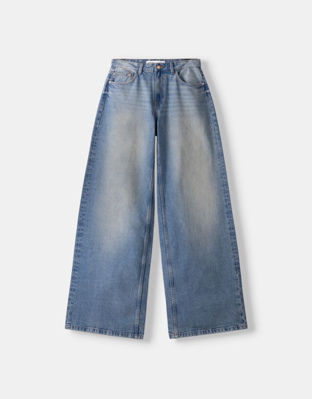 Bershka Jeans Wide Leg Bskteen 36 Azul Lavado