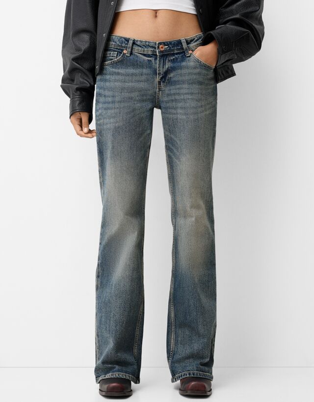 Bershka Jeans Bootcut Low Waist Mujer 32 Azul Lavado
