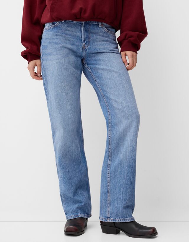 Bershka Jeans Straight Mujer 40 Azul Lavado