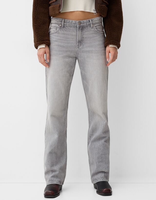 Bershka Jeans Straight Mujer 34 Gris