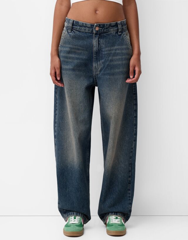 Bershka Jeans Skater Mujer 10-12 Azul
