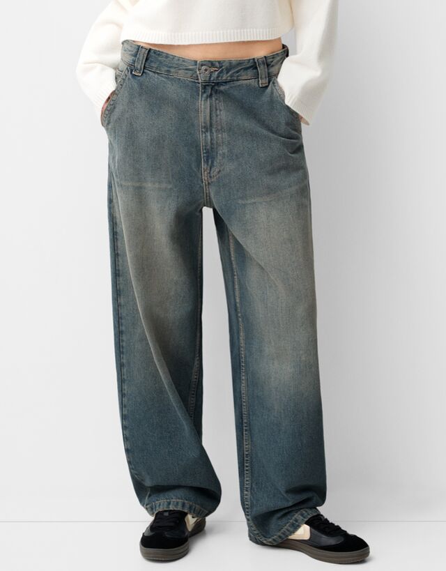 Bershka Jeans Skater Mujer 38 Verde